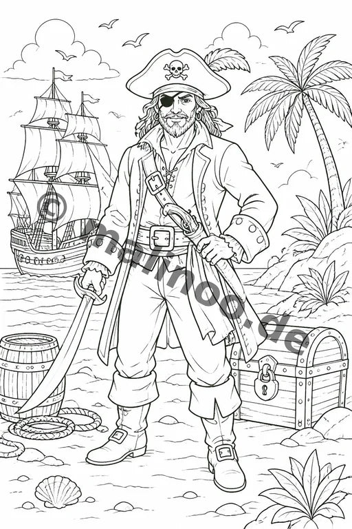 Piraten Malbuch 50 Ausmalbilder gedruckt+lose – Vorschaubild 1