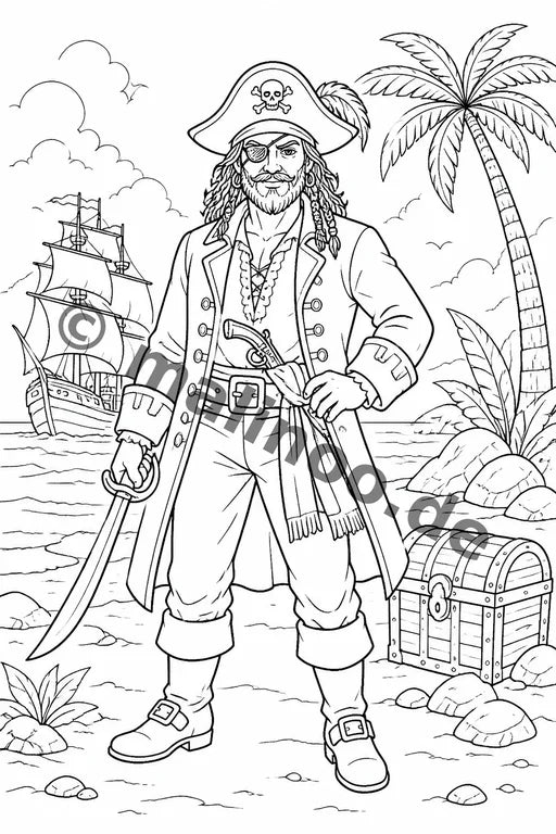 Piraten Malbuch 50 Ausmalbilder gedruckt+lose – Vorschaubild 1