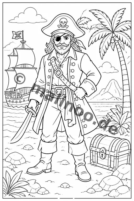 Piraten Malbuch 50 Ausmalbilder gedruckt+lose – Vorschaubild 1