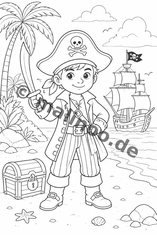Piraten Malbuch 50 Ausmalbilder gedruckt+lose – Vorschaubild 2