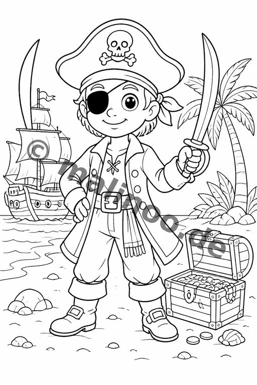 Piraten Malbuch 50 Ausmalbilder gedruckt+lose – Vorschaubild 2