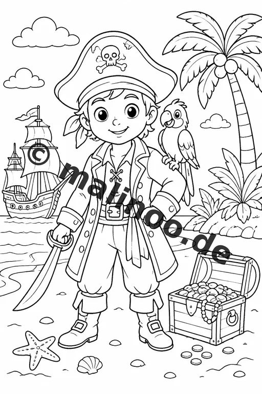 Piraten Malbuch 50 Ausmalbilder gedruckt, ungebunden – Vorschaubild 2