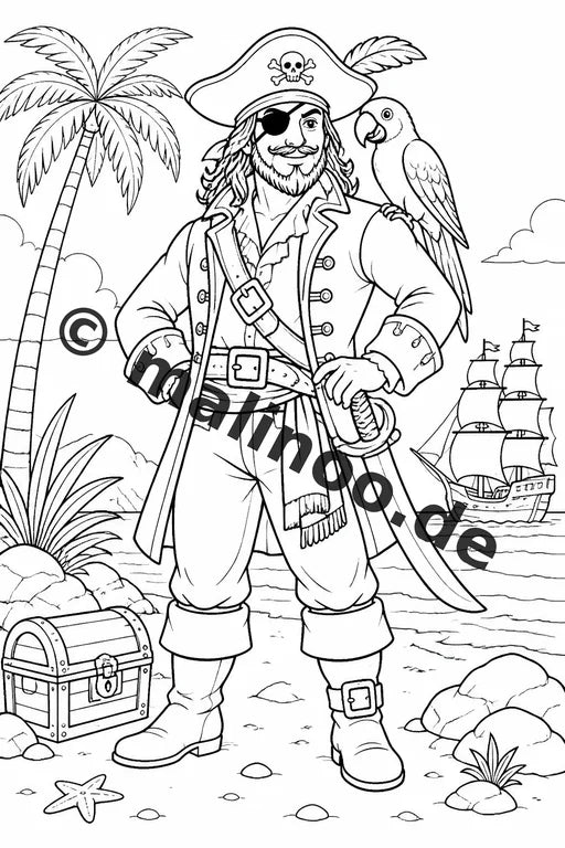 Piraten Malbuch 50 Ausmalbilder gedruckt, ungebunden – Vorschaubild 3
