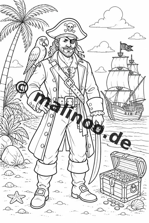 Piraten Malbuch 50 Ausmalbilder gedruckt, ungebunden – Vorschaubild 3