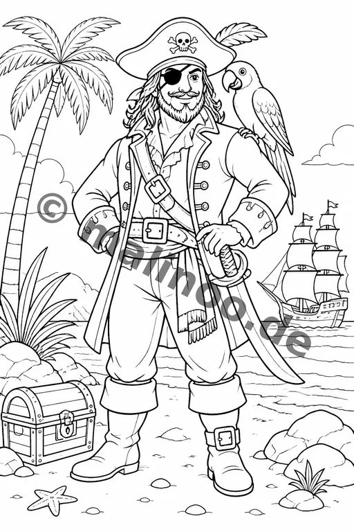 Piraten Malbuch 50 Ausmalbilder gedruckt+lose – Vorschaubild 3