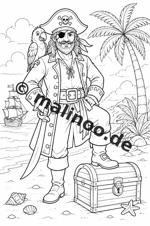 Piraten Malbuch 50 Ausmalbilder gedruckt, ungebunden – Vorschaubild 3