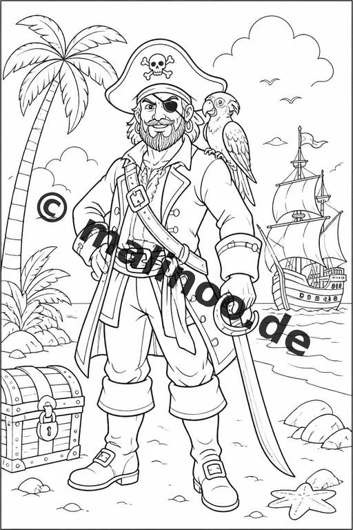 Piraten Malbuch 50 Ausmalbilder gedruckt, ungebunden – Vorschaubild 3