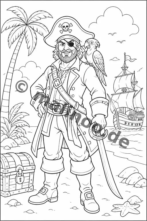 Piraten Malbuch 50 Ausmalbilder gedruckt+lose – Vorschaubild 3