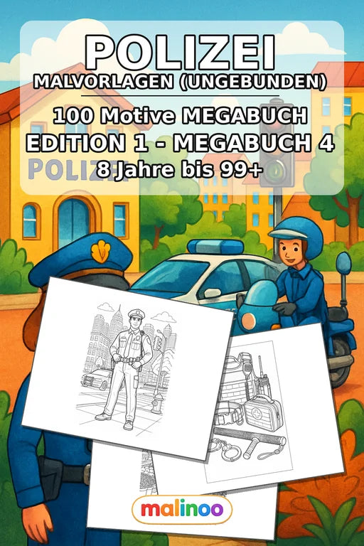 Polizei Malbuch 100 Ausmalbilder gedruckt+lose – Cover