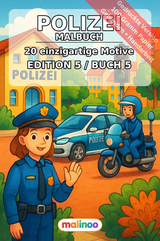 Polizei Malbuch 20 Ausmalbilder gedruckt und gebunden – Cover