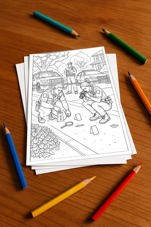 Polizei Malbuch 20 Ausmalbilder gedruckt, ungebunden – Mockup-Ansicht