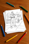 Polizei Malbuch 20 Ausmalbilder gedruckt+lose – Mockup-Ansicht
