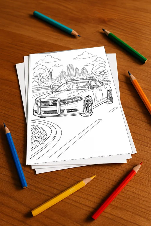 Polizei Malbuch 20 Ausmalbilder gedruckt+lose – Mockup-Ansicht