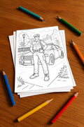 Polizei Malbuch 20 Ausmalbilder gedruckt+lose – Mockup-Ansicht