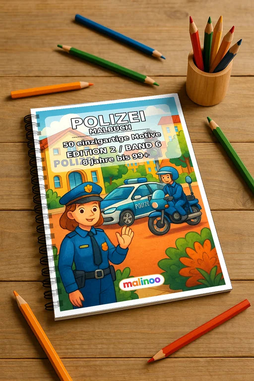 Polizei Malbuch 50 Ausmalbilder gedruckt und gebunden – Mockup-Ansicht