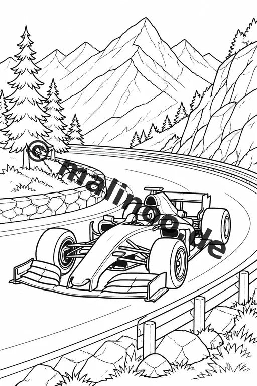 Rennwagen Malbuch 100 Ausmalbilder PDF Download digital – Vorschaubild 1