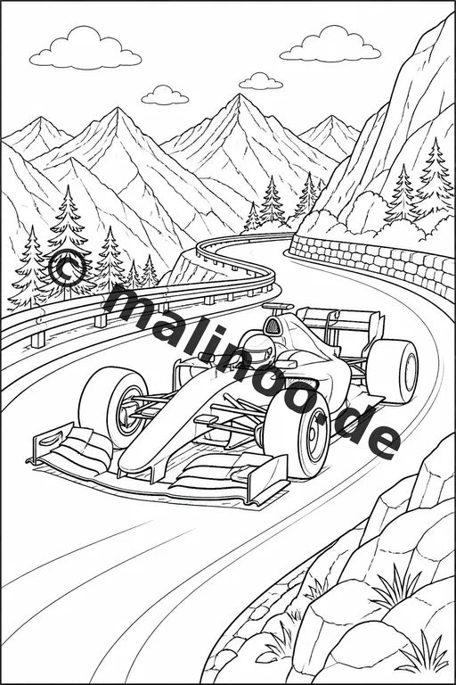 Rennwagen Malbuch 100 Ausmalbilder PDF Download digital – Vorschaubild 1