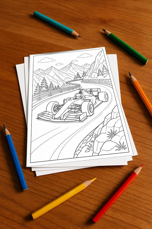 Rennwagen Malbuch 100 Ausmalbilder gedruckt+lose – Mockup-Ansicht