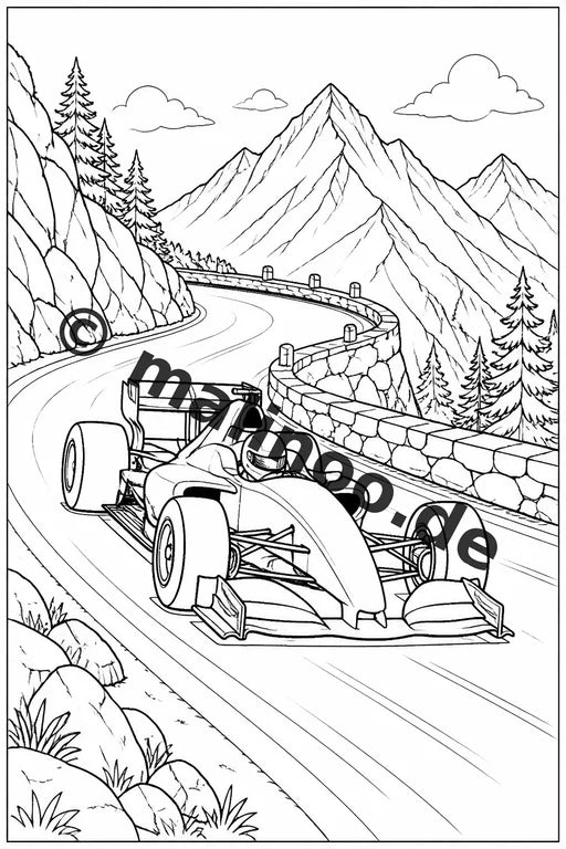 Rennwagen Malbuch 20 Ausmalbilder PDF Download digital – Vorschaubild 1