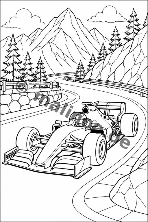 Rennwagen Malbuch 20 Ausmalbilder PDF Download – Vorschaubild 1