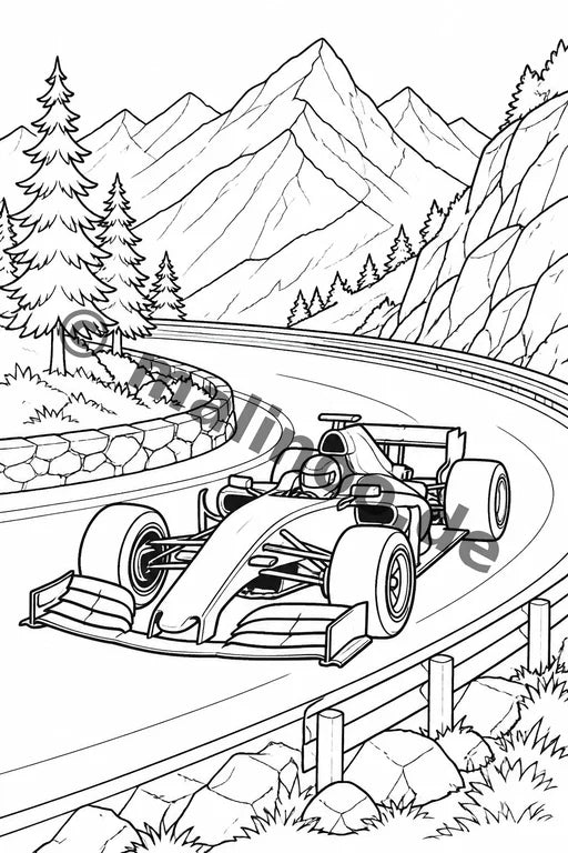 Rennwagen Malbuch 20 Ausmalbilder PDF Download – Vorschaubild 1