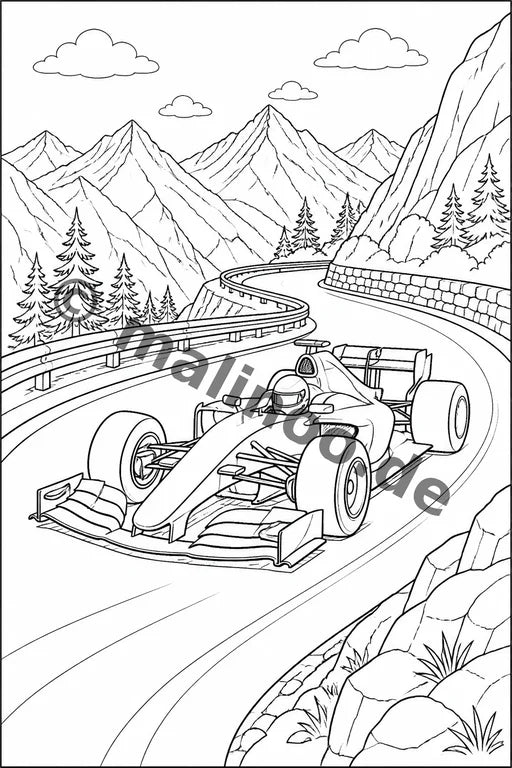 Rennwagen Malbuch 20 Ausmalbilder PDF Download – Vorschaubild 1