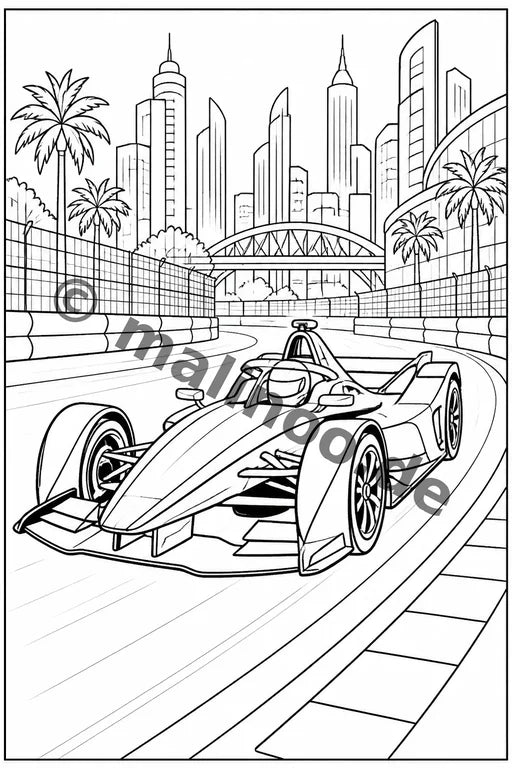 Rennwagen Malbuch 20 Ausmalbilder PDF Download – Vorschaubild 2