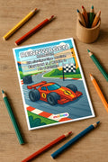Rennwagen Malbuch 20 Ausmalbilder gedruckt+gebunden – Mockup-Ansicht