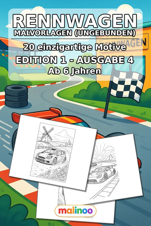 Rennwagen Malbuch 20 Ausmalbilder gedruckt, ungebunden – Cover