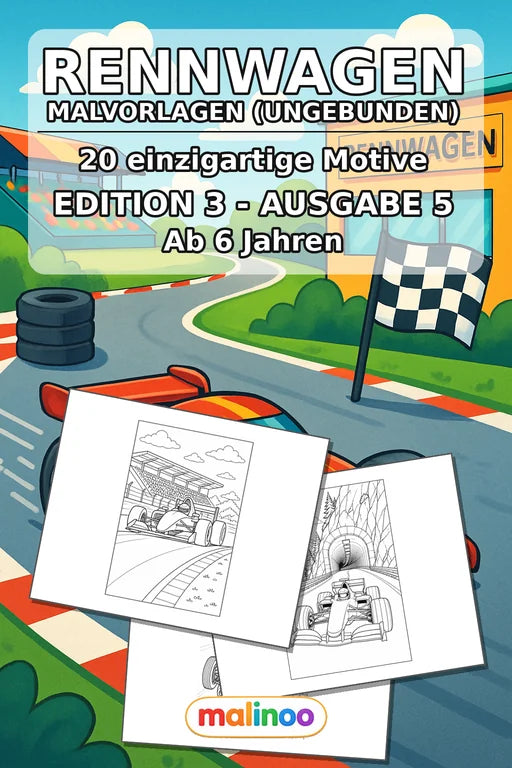 Rennwagen Malbuch 20 Ausmalbilder gedruckt+lose – Cover