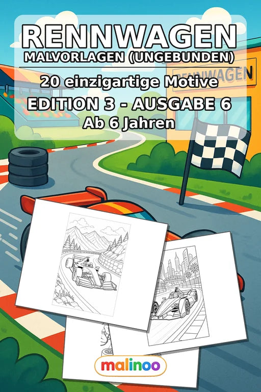 Rennwagen Malbuch 20 Ausmalbilder gedruckt+lose – Cover