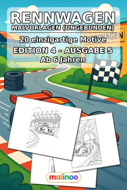 Rennwagen Malbuch 20 Ausmalbilder gedruckt+lose – Cover