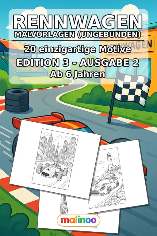Rennwagen Malbuch 20 Ausmalbilder gedruckt+lose – Cover