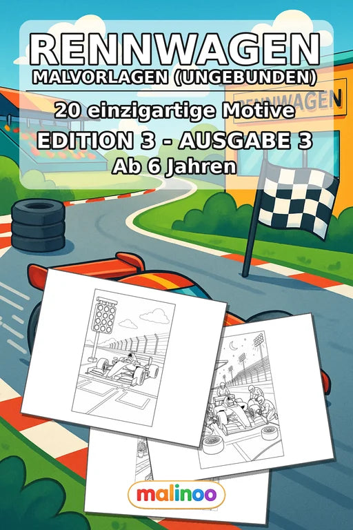 Rennwagen Malbuch 20 Ausmalbilder gedruckt+lose – Cover
