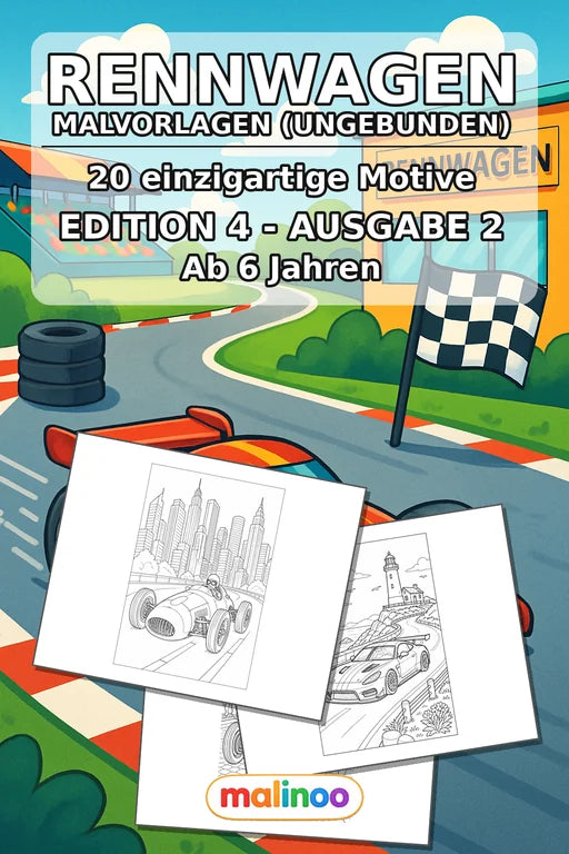 Rennwagen Malbuch 20 Ausmalbilder gedruckt, ungebunden – Cover
