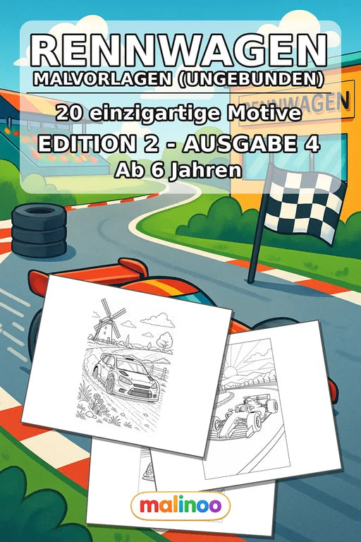 Rennwagen Malbuch 20 Ausmalbilder gedruckt, ungebunden – Cover