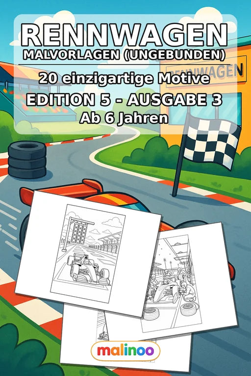 Rennwagen Malbuch 20 Ausmalbilder gedruckt+lose – Cover