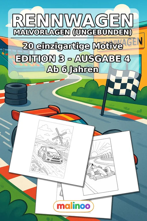 Rennwagen Malbuch 20 Ausmalbilder gedruckt+lose – Cover