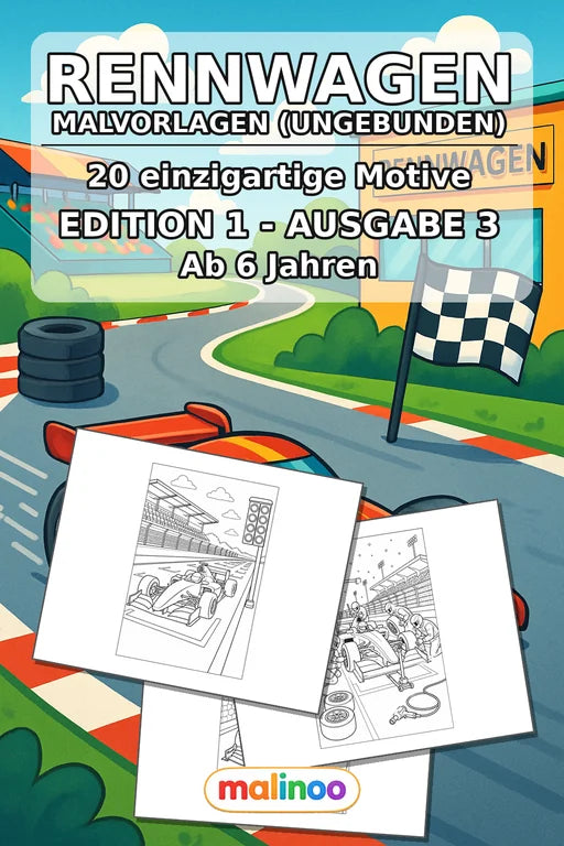 Rennwagen Malbuch 20 Ausmalbilder gedruckt+lose – Cover