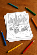 Rennwagen Malbuch 20 Ausmalbilder gedruckt+lose – Mockup-Ansicht