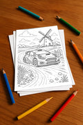 Rennwagen Malbuch 20 Ausmalbilder gedruckt+lose – Mockup-Ansicht