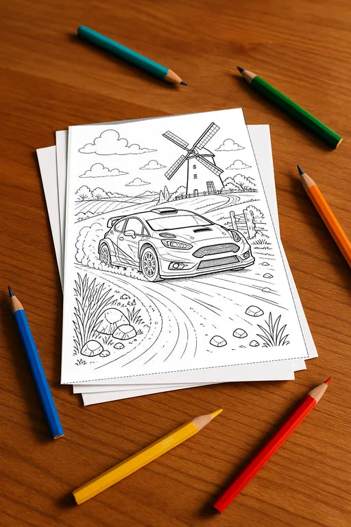 Rennwagen Malbuch 20 Ausmalbilder gedruckt+lose – Mockup-Ansicht