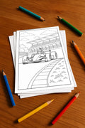 Rennwagen Malbuch 20 Ausmalbilder gedruckt+lose – Mockup-Ansicht