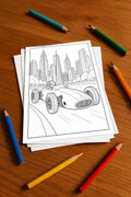 Rennwagen Malbuch 20 Ausmalbilder gedruckt+lose – Mockup-Ansicht