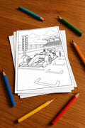 Rennwagen Malbuch 20 Ausmalbilder gedruckt+lose – Mockup-Ansicht