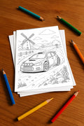 Rennwagen Malbuch 20 Ausmalbilder gedruckt, ungebunden – Mockup-Ansicht