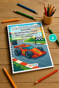 Rennwagen Malbuch 50 Ausmalbilder PDF Download digital – Mockup-Ansicht