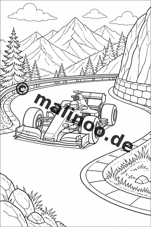 Rennwagen Malbuch 50 Ausmalbilder PDF Download digital – Vorschaubild 1