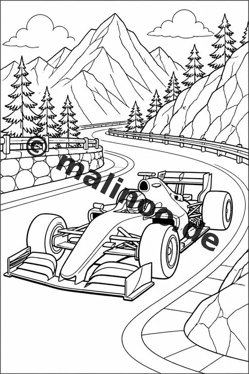 Rennwagen Malbuch 50 Ausmalbilder PDF Download digital – Vorschaubild 1