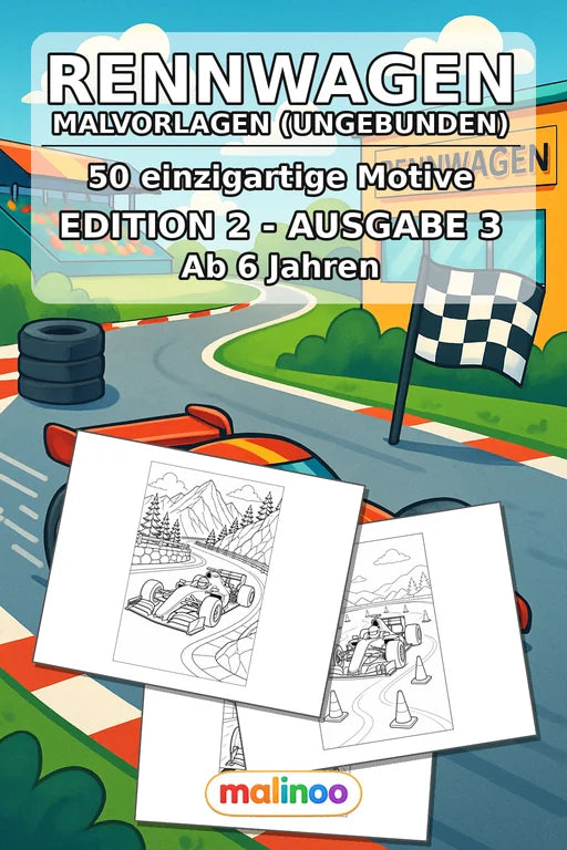 Rennwagen Malbuch 50 Ausmalbilder gedruckt+lose – Cover
